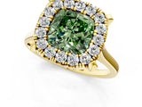 Yellow gold Fancy Green Cushion  Diamond Cluster Halo Solitaire with Four-Prong Setting_112
