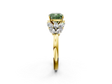 Yellow gold Fancy Green Cushion  Diamond Cluster Leaf Design Ring with Prong Setting_55