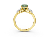 Yellow gold Fancy Green Cushion  Diamond Cluster Leaf Design Ring with Prong Setting_56