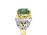 Yellow gold Fancy Green Cushion  Diamond Cluster Leaf Design Ring with Prong Setting_58