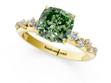 Yellow gold Fancy Green Cushion  Diamond Cluster Prong-Set Solitaire Ring_39