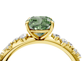 Yellow gold Fancy Green Cushion  Diamond Cluster Prong-Set Solitaire Ring_42