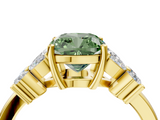 Yellow gold Fancy Green Cushion  Diamond Floral Cluster Ring with Solitaire Band and Prong Setting_52