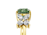 Yellow gold Fancy Green Cushion  Diamond Floral Cluster Ring with Solitaire Band and Prong Setting_53
