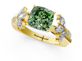 Yellow gold Fancy Green Cushion  Diamond Floral Vine Solitaire Engagement Ring_4