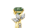 Yellow gold Fancy Green Cushion  Diamond Floral Vine Solitaire Engagement Ring_8