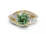 Yellow gold Fancy Green Cushion  Diamond Halo Ring with Marquise and Pavé Band in Prong Setting_51