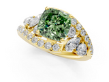 Yellow gold Fancy Green Cushion  Diamond Halo Ring with Marquise and Pavé Band in Prong Setting_52