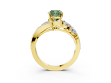 Yellow gold Fancy Green Cushion  Diamond Halo Ring with Marquise and Pavé Band in Prong Setting_54