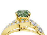 Yellow gold Fancy Green Cushion  Diamond Halo Ring with Marquise and Pavé Band in Prong Setting_55