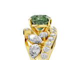 Yellow gold Fancy Green Cushion  Diamond Halo Ring with Marquise and Pavé Band in Prong Setting_56