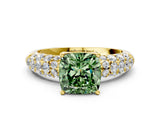 Yellow gold Fancy Green Cushion  Diamond Pavé Band Solitaire Ring with Four-Prong Setting_48