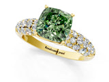 Yellow gold Fancy Green Cushion  Diamond Pavé Band Solitaire Ring with Four-Prong Setting_49