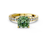 Yellow gold Fancy Green Cushion  Diamond Pavé Band Solitaire with Four-Prong Setting_200