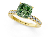 Yellow gold Fancy Green Cushion  Diamond Pavé Band Solitaire with Four-Prong Setting_201