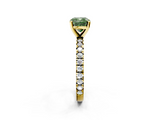 Yellow gold Fancy Green Cushion  Diamond Pavé Band Solitaire with Four-Prong Setting_202