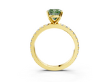 Yellow gold Fancy Green Cushion  Diamond Pavé Band Solitaire with Four-Prong Setting_203