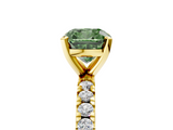 Yellow gold Fancy Green Cushion  Diamond Pavé Band Solitaire with Four-Prong Setting_205