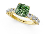 Yellow gold Fancy Green Cushion  Diamond Pavé Band Solitaire with Four-Prong Setting_4