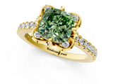 Yellow gold Fancy Green Cushion  Diamond Pave Band with Floral Prong Setting_28