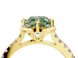 Yellow gold Fancy Green Cushion  Diamond Pave Band with Floral Prong Setting_31