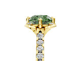 Yellow gold Fancy Green Cushion  Diamond Pave Band with Floral Prong Setting_32