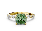 Yellow gold Fancy Green Cushion  Diamond Prong Set Engagement Ring with Pave Band_185