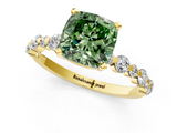 Yellow gold Fancy Green Cushion  Diamond Prong Set Engagement Ring with Pave Band_186