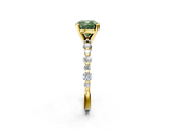 Yellow gold Fancy Green Cushion  Diamond Prong Set Engagement Ring with Pave Band_187