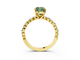 Yellow gold Fancy Green Cushion  Diamond Prong Set Engagement Ring with Pave Band_188