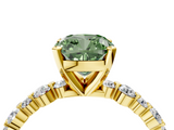 Yellow gold Fancy Green Cushion  Diamond Prong Set Engagement Ring with Pave Band_189