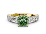 Yellow gold Fancy Green Cushion  Diamond Prong Setting with Side Stones on a Pave Band_137