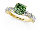 Yellow gold Fancy Green Cushion  Diamond Prong Setting with Side Stones on a Pave Band_138