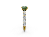 Yellow gold Fancy Green Cushion  Diamond Prong Setting with Side Stones on a Pave Band_139
