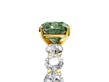 Yellow gold Fancy Green Cushion  Diamond Prong Setting with Side Stones on a Pave Band_142