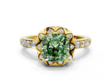 Yellow gold Fancy Green Cushion  Diamond Solitaire Ring with Shared Prong Pavé Band_65