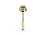 Yellow gold Fancy Green Cushion  Diamond Solitaire Ring with Shared Prong Pavé Band_67