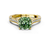 Yellow gold Fancy Green Cushion  Diamond Solitaire with Pave Band and Six-Prong Setting_20