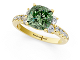 Yellow gold Fancy Green Cushion  Diamond Three-Stone Pave Band with Four-Prong Setting_21