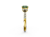 Yellow gold Fancy Green Cushion  Diamond Three-Stone Pave Band with Four-Prong Setting_22