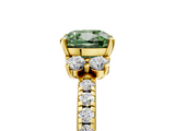 Yellow gold Fancy Green Cushion  Diamond Three-Stone Pave Band with Four-Prong Setting_25