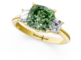 Yellow gold Fancy Green Cushion  Diamond Three-Stone Ring with Trapezoid Side Stones and Prong Setting_35