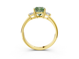 Yellow gold Fancy Green Cushion  Diamond Three-Stone Ring with Trapezoid Side Stones and Prong Setting_37