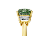 Yellow gold Fancy Green Cushion  Diamond Three-Stone Ring with Trapezoid Side Stones and Prong Setting_39