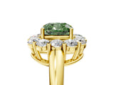 Yellow gold Fancy Green Cushion  Halo Cluster Diamond Engagement Ring with Prong Setting and Polished Band_44