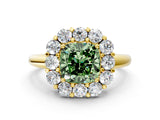Yellow gold Fancy Green Cushion  Halo Cluster Diamond Engagement Ring with Prong Setting and Polished Band_51