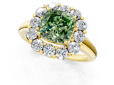 Yellow gold Fancy Green Cushion  Halo Cluster Diamond Engagement Ring with Prong Setting and Polished Band_52