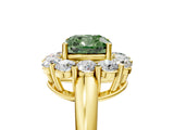 Yellow gold Fancy Green Cushion  Halo Cluster Diamond Engagement Ring with Prong Setting and Polished Band_56