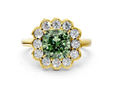 Yellow gold Fancy Green Cushion  Halo Cluster Diamond Engagement Ring with Solitaire Band and Prong Setting_49