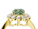 Yellow gold Fancy Green Cushion  Halo Cluster Diamond Engagement Ring with Solitaire Band and Prong Setting_53